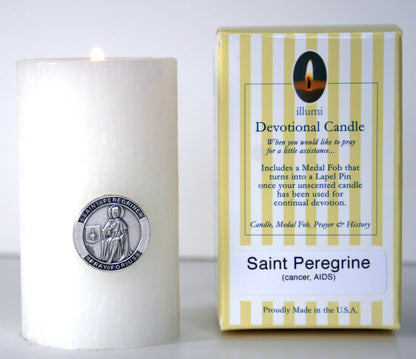 Saint Peregrine Devotional Candle with lapel pin