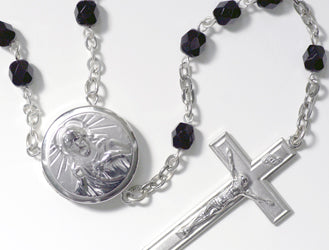 Embossed Sacred Heart Locket Rosary Beads