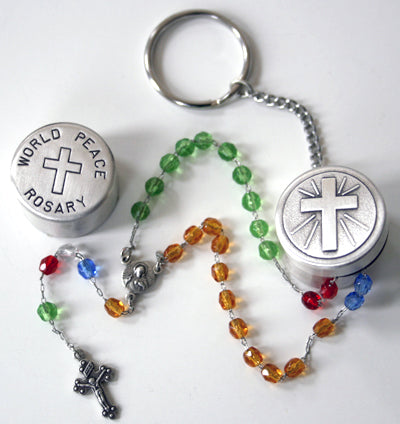 World Peace Rosary Box Keychain with World Peace Rosary Beads