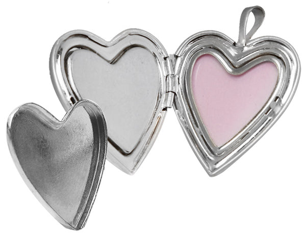 Sterling Silver Pet Heart Memorial Locket with Paw and Pink Heart