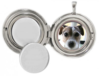 Sterling Silver Round Pet Memorial Locket with Paw and Crystal Heart
