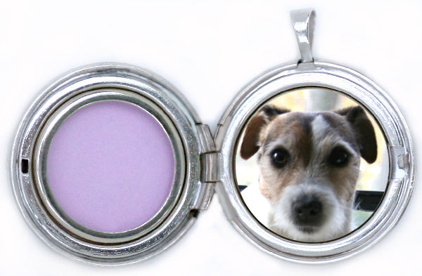 Sterling Silver Round Pet Locket with Paw and Crystal Heart