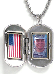 Sterling Silver with Gold Plate Gold Star Flag Dog Tag Locket Pendant