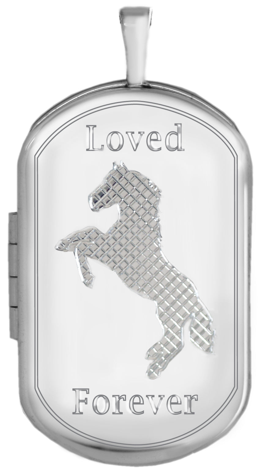 Sterling Silver Horse Memorial Dog Tag Locket