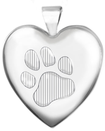 Sterling Silver Large Pet Heart Locket with Paw