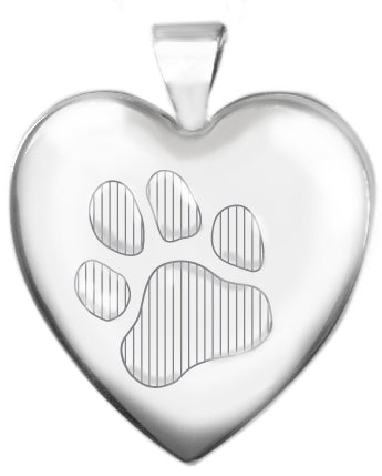 Sterling Silver 25mm Heart Locket with Paw