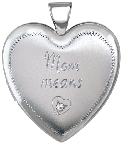 Mom means love diamond heart locket