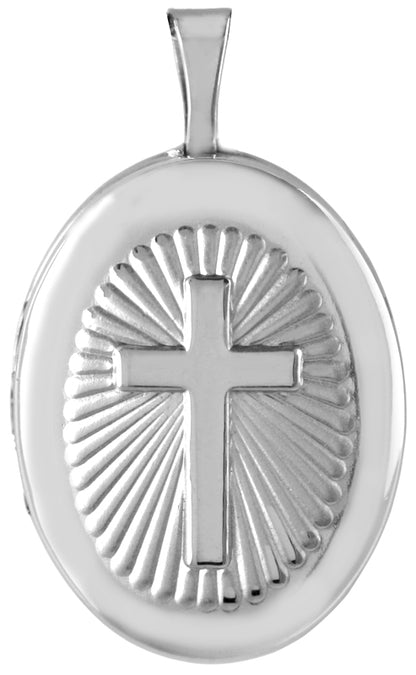 sterling silver embossed cross oval locket