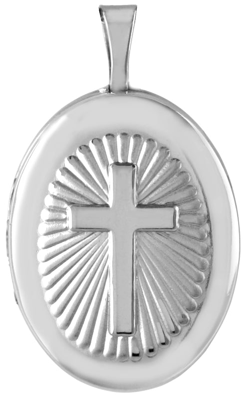 sterling silver embossed cross oval locket