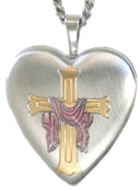 Sterling Silver 2-tone Robed Cross Heart Locket
