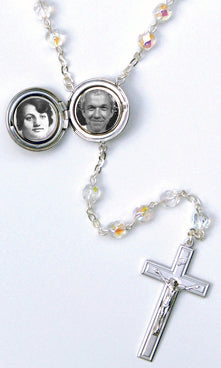 Holy Spirit Locket Rosary Beads with "O' Holy Spirit Enlighten Me" on back of locket
