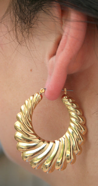 Gold Plate Large Shrimp Hollow Hoop Earrings