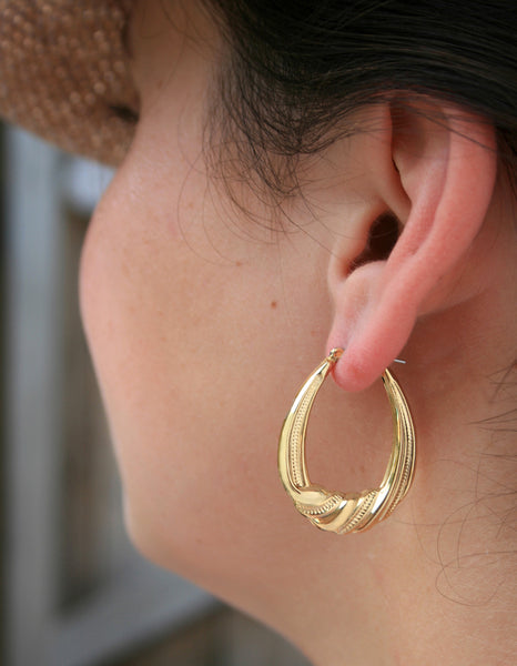 Gold Plate Ribbon Hollow Hoop Earrings
