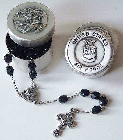 Saint Michael Air Force Rosary Box with Rosary Beads