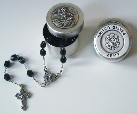 saint michael army rosary box with rosary beads
