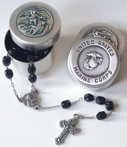 saint michael Marine Corps rosary box with rosary beads