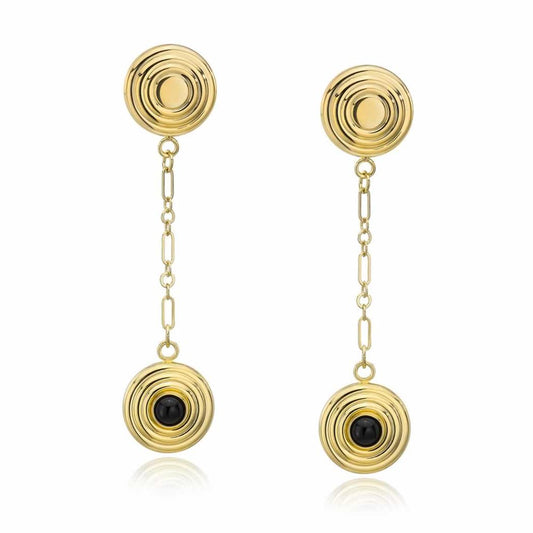 14k Gold Dipped Tailored Drop Earrings with Genuine Onyx Stones