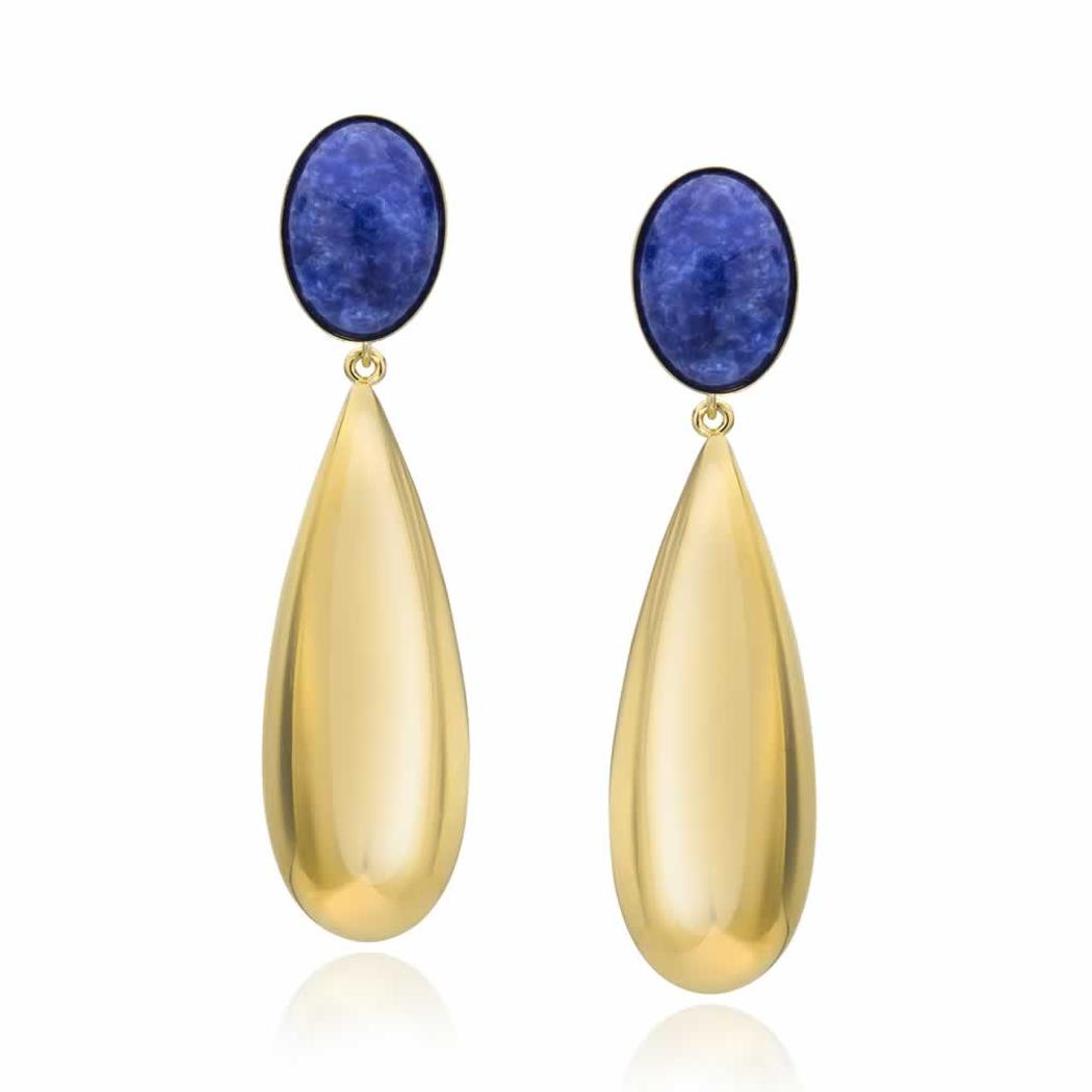 14k Gold Dipped Tailored Teardrop Earrings with Genuine Sodalite Gemstone