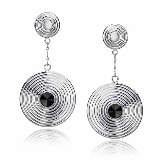 Retro 60's Sterling Pendulum Drop Earrings with genuine onyx