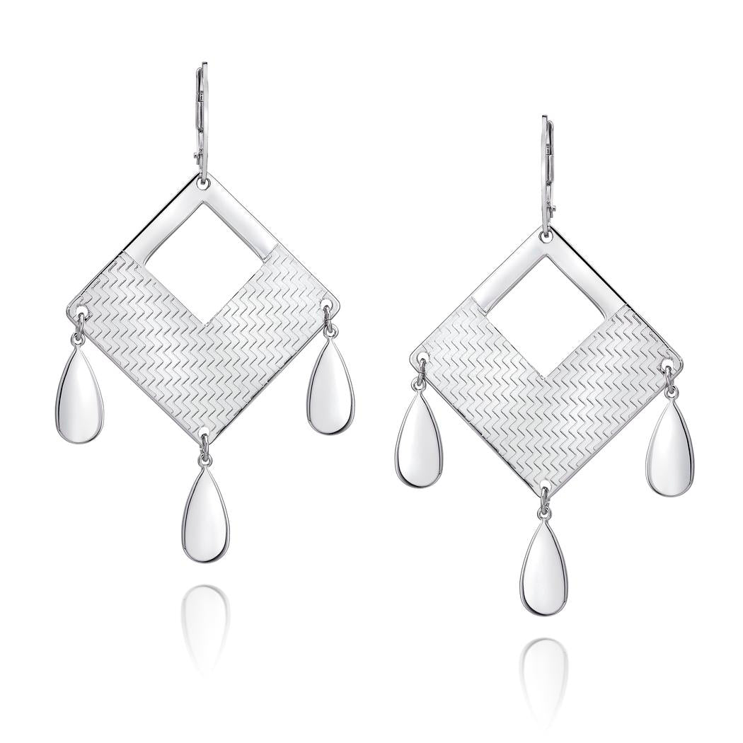 Sterling Silver Engraved Geometric Pattern Chandelier Drop Earrings