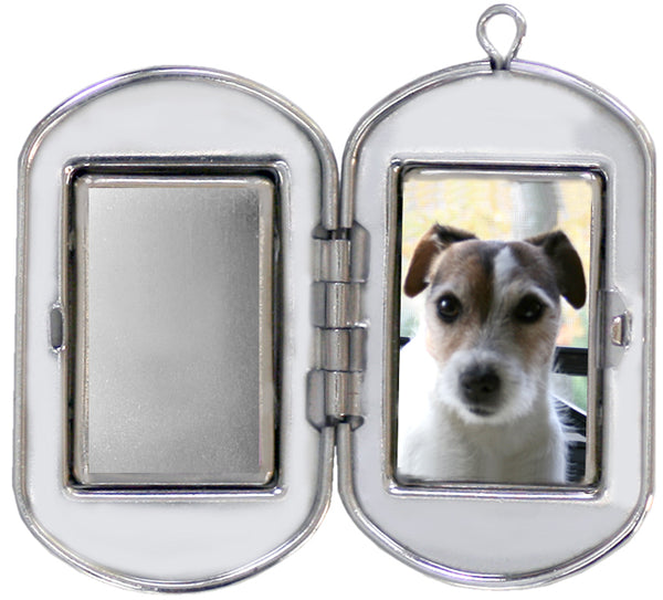 Sterling Silver Pet Memorial Dog Tag Locket with black paw