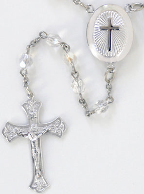 Embossed Cross Oval Locket Rosary Beads
