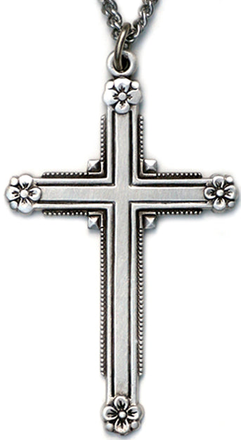 Sterling Silver Cross with Flowers