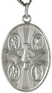 Sterling Silver Holy Spirit 5 Way Oval Medal